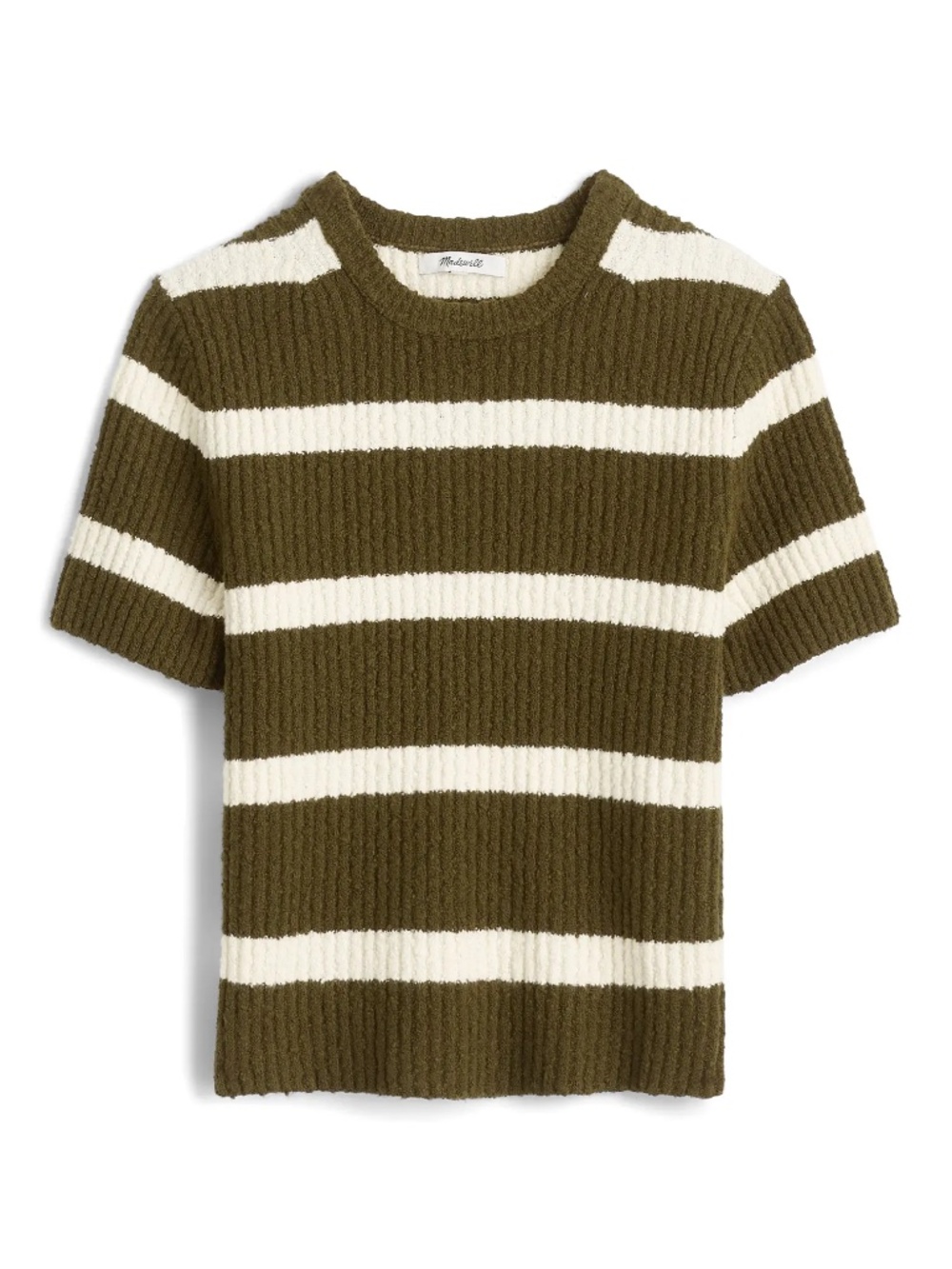 Madewell Stripe Bouclé Knit Crewneck Sweater Top - Expedition Green
